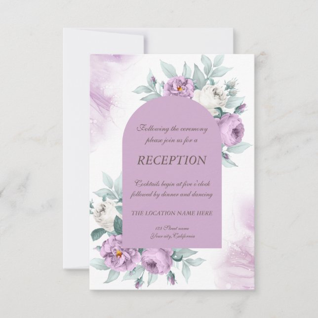 Convites Casamento de Bolinhas Lilac Rosas Watercolor (Frente)