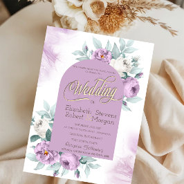Convites Casamento de Bolinhas Lilac Rosas Watercolor