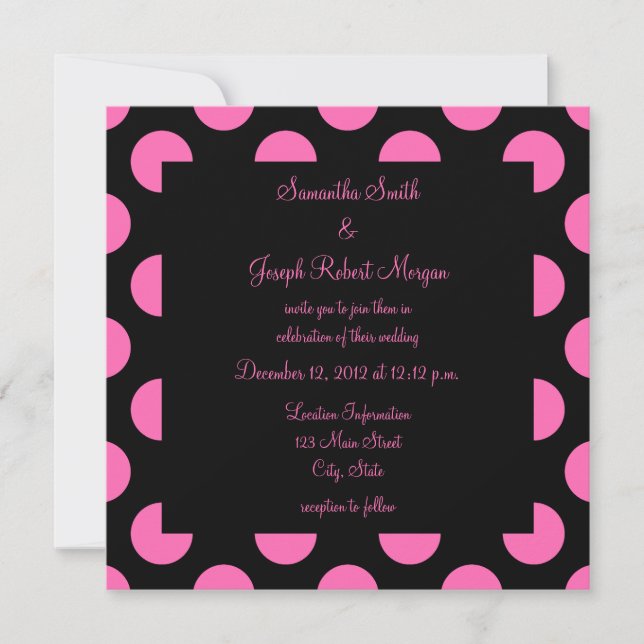 Convites Casamento de Bolinhas Rosa e Preto (Frente)