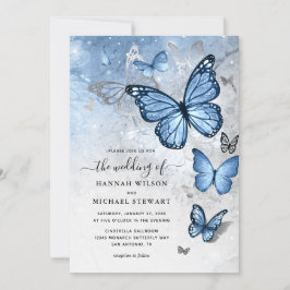 Convites Casamento de Borboleta Azul com Silver Dusty Elega