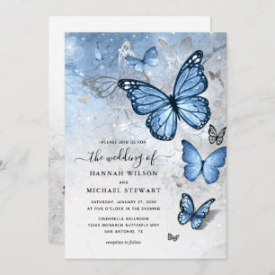 Convites Casamento de Borboleta Azul com Silver Dusty Elega