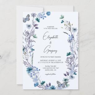 Convites Casamento de Borboleta de Flor Selvagem Boho Azul
