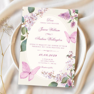 Convites Casamento de borboleta floral lilás