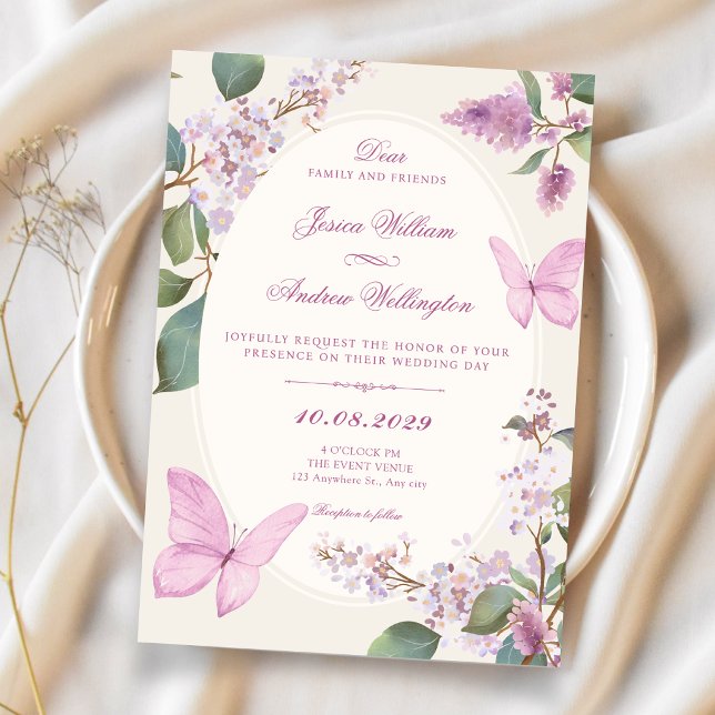 Convites Casamento de borboleta floral lilás (Criador carregado)