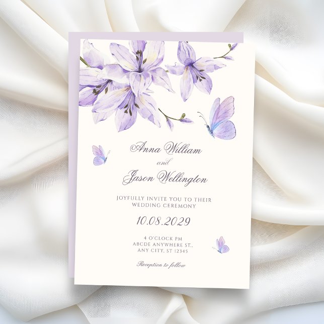 Convites Casamento de borboleta floral roxa (Criador carregado)