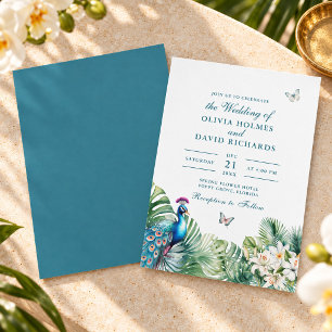 Convites Casamento de Borboleta Flores Tropicais Pavão Azul