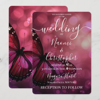 Convites Casamento de Borboleta Rosa Profundo Personalizado
