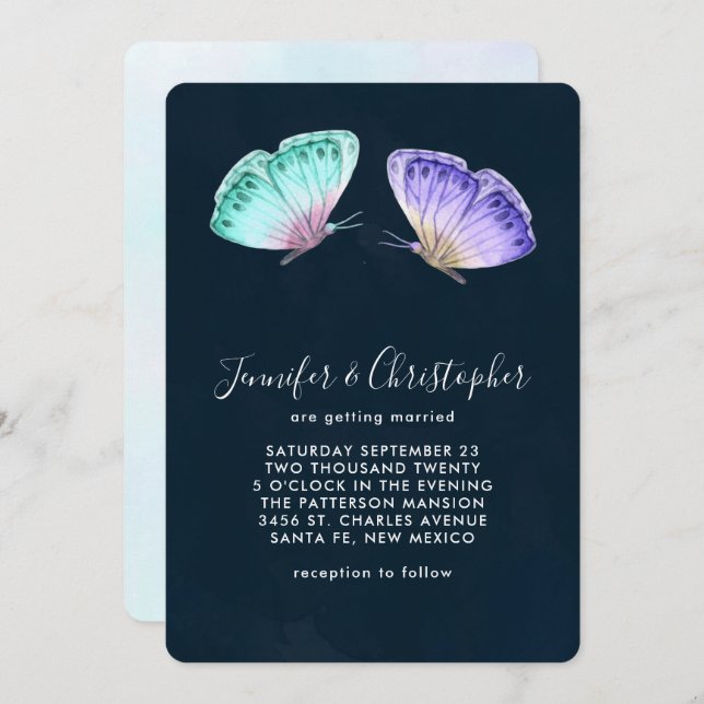 Convites Casamento de Borboletas de Cores Aquáticas Bonitas (Frente/Verso)