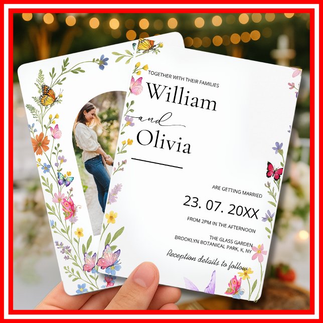 Convites Casamento de Borboletas de Floral Wildflower Elega (Criador carregado)