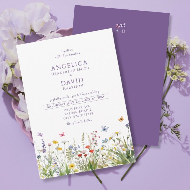 Convites Casamento de Borboletas de Flores Selvagens Whimsi (Criador carregado)