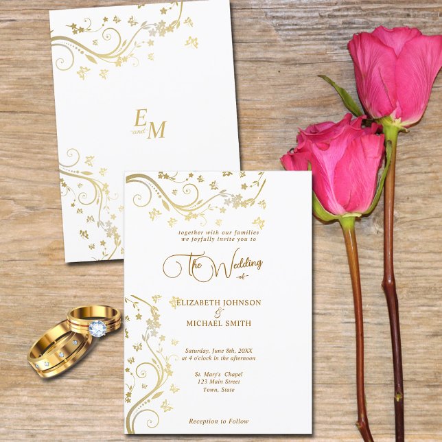 Convites Casamento de Borboletas de Vinhas de Ouro Elegante (Criador carregado)