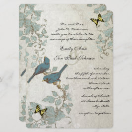 Convites Casamento de Borboletas e Aves Amarelas Silver