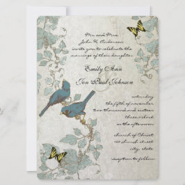 Convites Casamento de Borboletas e Aves Amarelas Silver