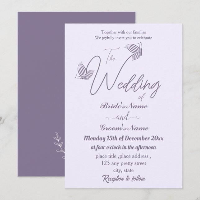 Convites Casamento de borboletas elegantes românticas (Frente/Verso)
