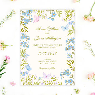 Convites Casamento de borboletas florais azuis