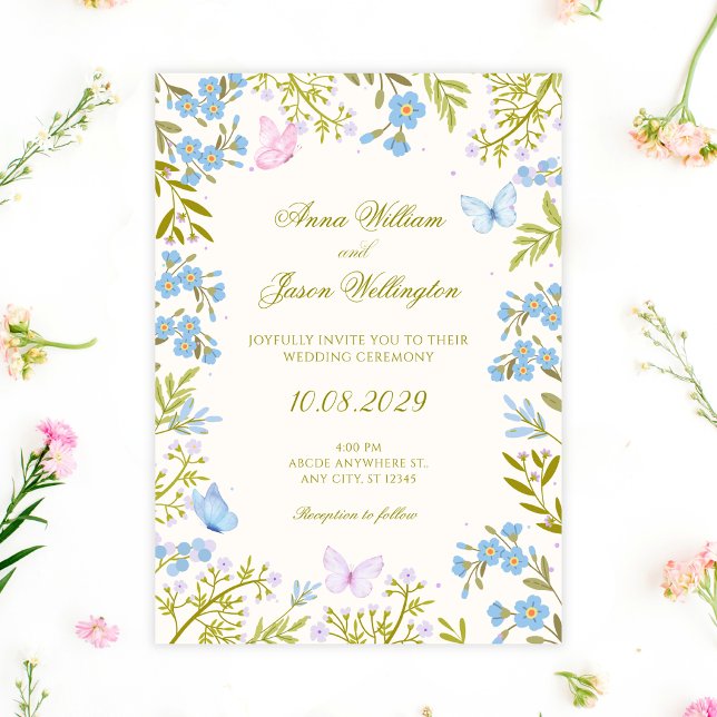 Convites Casamento de borboletas florais azuis (Criador carregado)