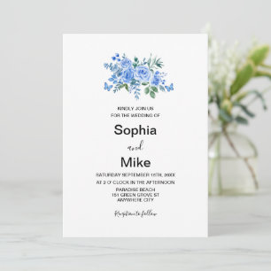 Convites Casamento de Borboletas Florais em Aquarela Azul