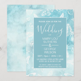 Convites Casamento de Borboletas Marble Blue Smokey
