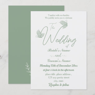Convites Casamento de borboletas verdes, sábio e elegante r