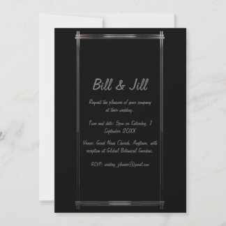 Convites Casamento de Borda Chrome Deco em Preto Elegante