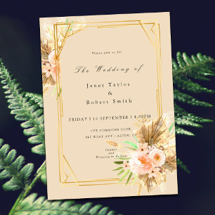 Convites Casamento de Borda de Blush Floral de Frame Dourad