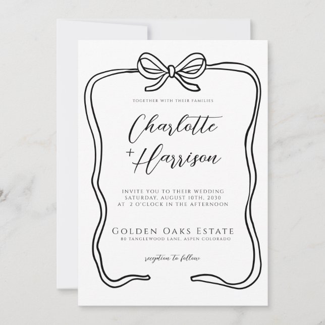 Convites Casamento de Borda de Fita com Script Whimsical (Frente)