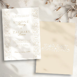 Convites Casamento de Borda de Roleta Ecru Formal Chic