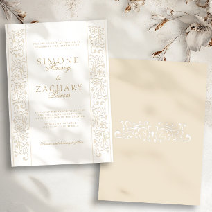 Convites Casamento de Borda de Roleta Ecru Formal Chic