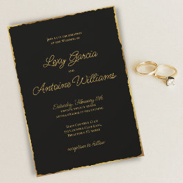 Convites Casamento de Borda Dourada de Luxo Negro Simples E
