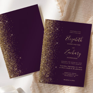 Convites Casamento de Borda Dourada Violeta Roxa Moderna
