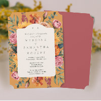 Casamento de Borda Floral Amarelo Ouro Elegante
