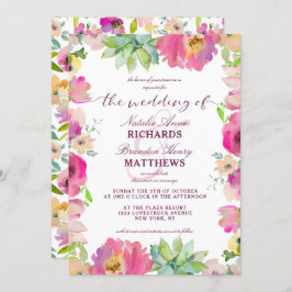 Convites Casamento de Borda Floral de Chic Mint e Blush