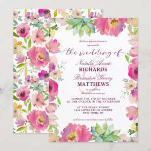 Convites Casamento de Borda Floral de Chic Mint e Blush