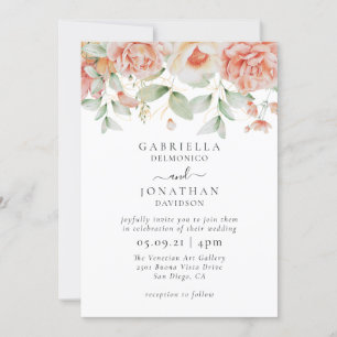 Convites Casamento de Borda Floral de Pessegueira de Aquare