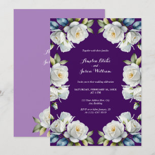 Convites Casamento de Borda Floral de Rosa Branca Elegante