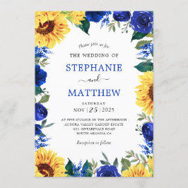 Convites Casamento de Borda Floral de Sunflower Blue