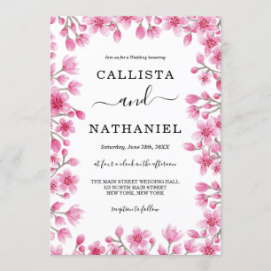 Convites Casamento de Borda Floral do Flor de Cereja Japonê