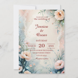 Convites Casamento De Borda Floral Pintado À Mão