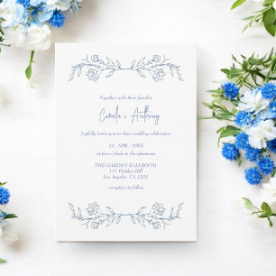 Convites Casamento de Borda Superior de Boho Floral Azul