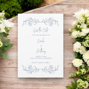 Convites Casamento de Borda Superior de Boho Floral Azul