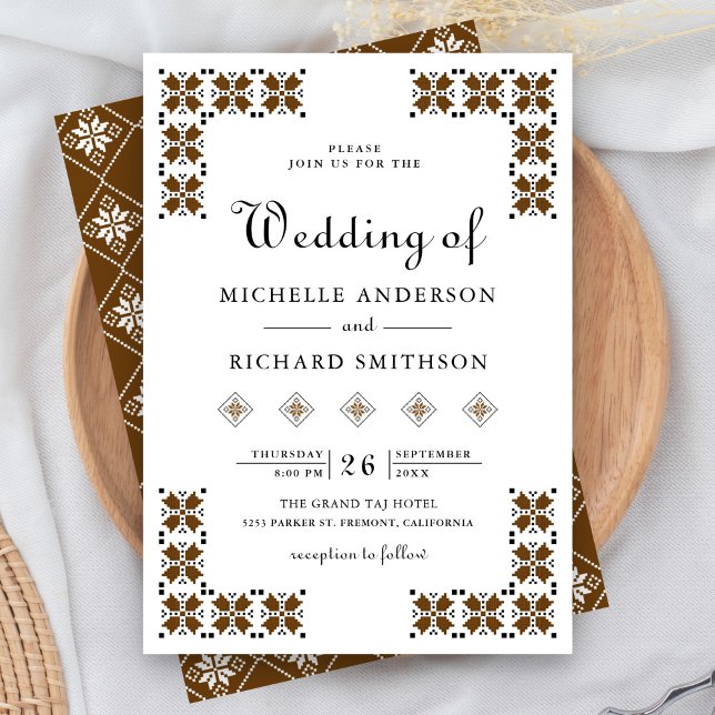 Convites Casamento de Bordado Ucraniano Marrom e Preto (Criador carregado)
