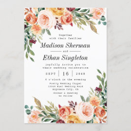 Convites Casamento de Borgonha com Blush Floral Elegante