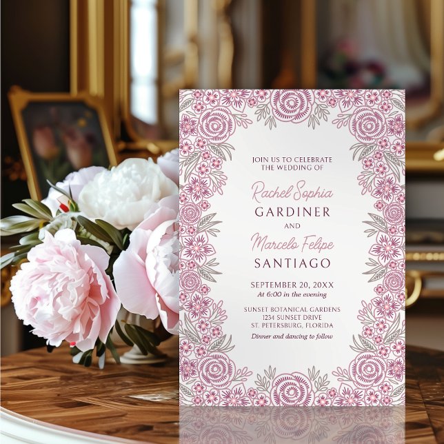 Convites Casamento de Borgonha com Rosa de Borboleta Floral (Criador carregado)