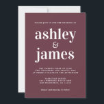 Convites Casamento de Borgonha com Tipografia Chic Simples<br><div class="desc">O convite de casamento simples e chic apresenta na moda branco, tipografia elegante e moderna em fundo de burgundy. Basta adicionar os detalhes do seu casamento. Desenvolvido exclusivamente para você pelo Happy Dolphin Studio. Se precisar de ajuda ou produtos correspondentes, entre em contato conosco em happydolphinstudio@outlook.com. Estamos felizes em ajudá-lo...</div>