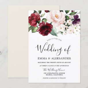 Convites Casamento de Borgonha de Creme Floral