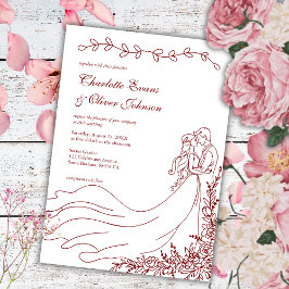 Convites Casamento de Borgonha do Casal Desenhado Elegante