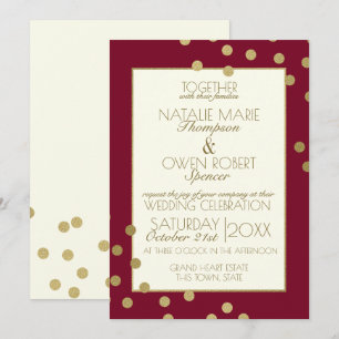 Convites Casamento de Borgonha e Confetti Dots Dourados