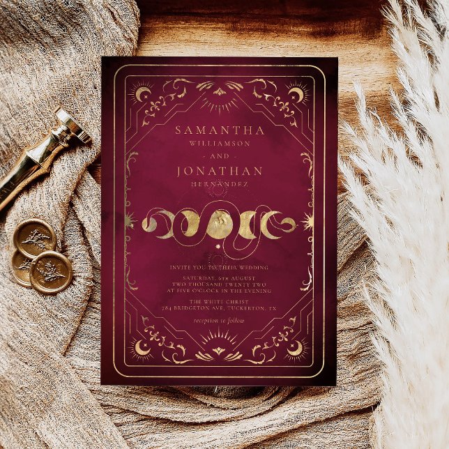 Convites Casamento de Borgonha e Faux Dourado Tarot Celesti (Criador carregado)