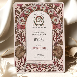 Convites Casamento de Borgonha e Ivory Florals Art Nouveau