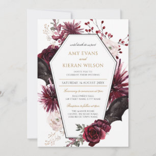 Convites Casamento de Borgonha Floral Escura e Halloween Ne